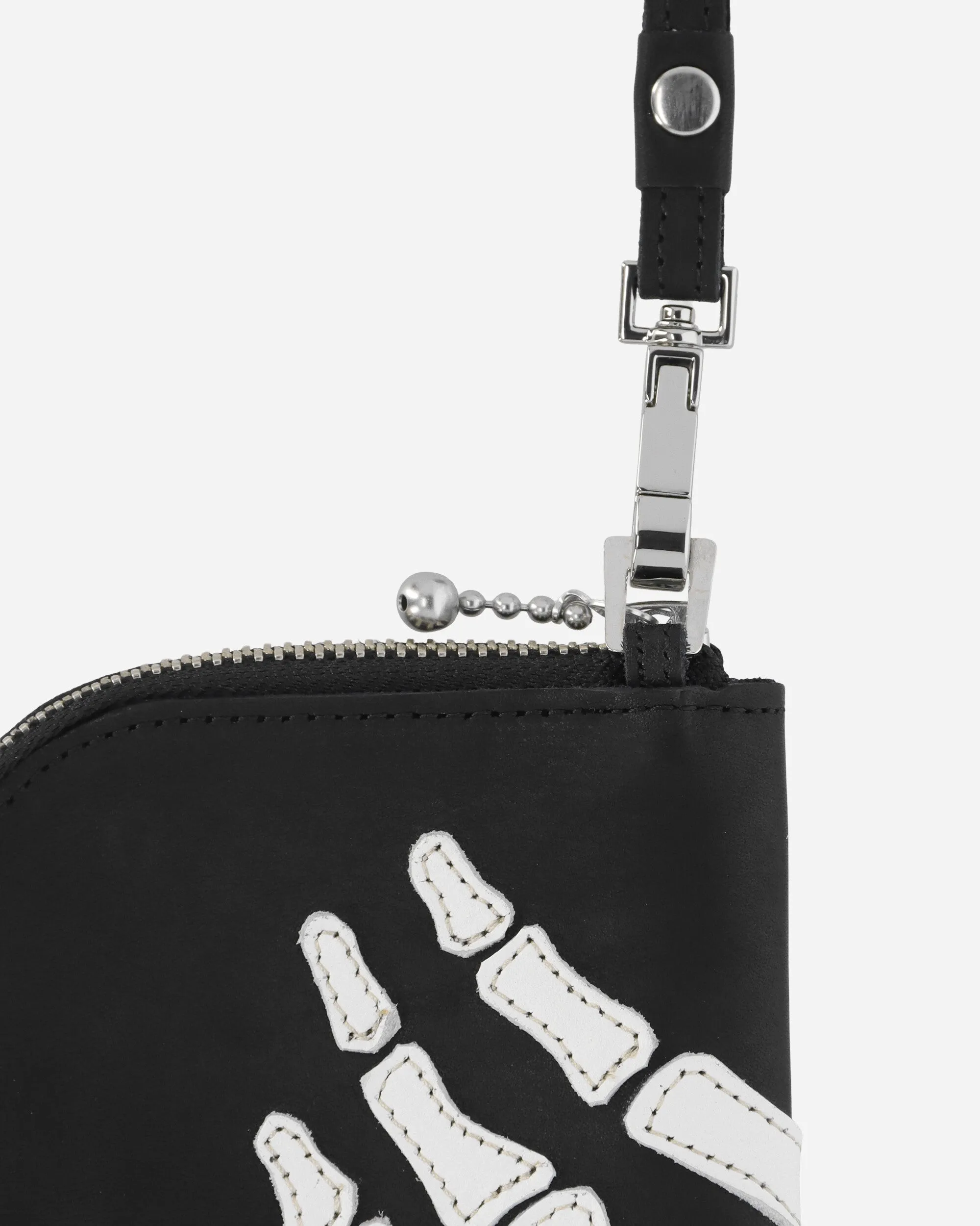 Thumb-Up Bone Hand Zip Neck Pouch Black