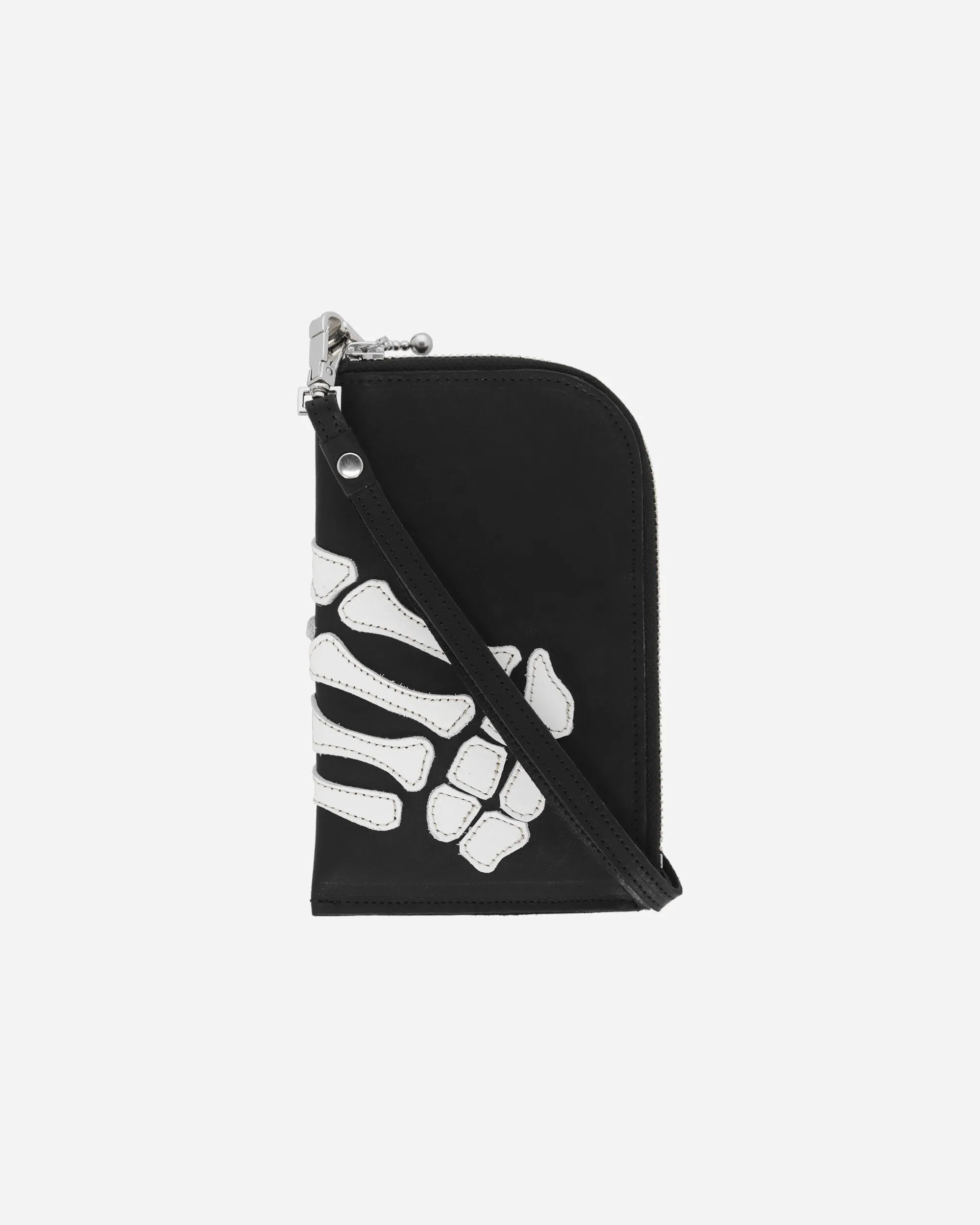 Thumb-Up Bone Hand Zip Neck Pouch Black