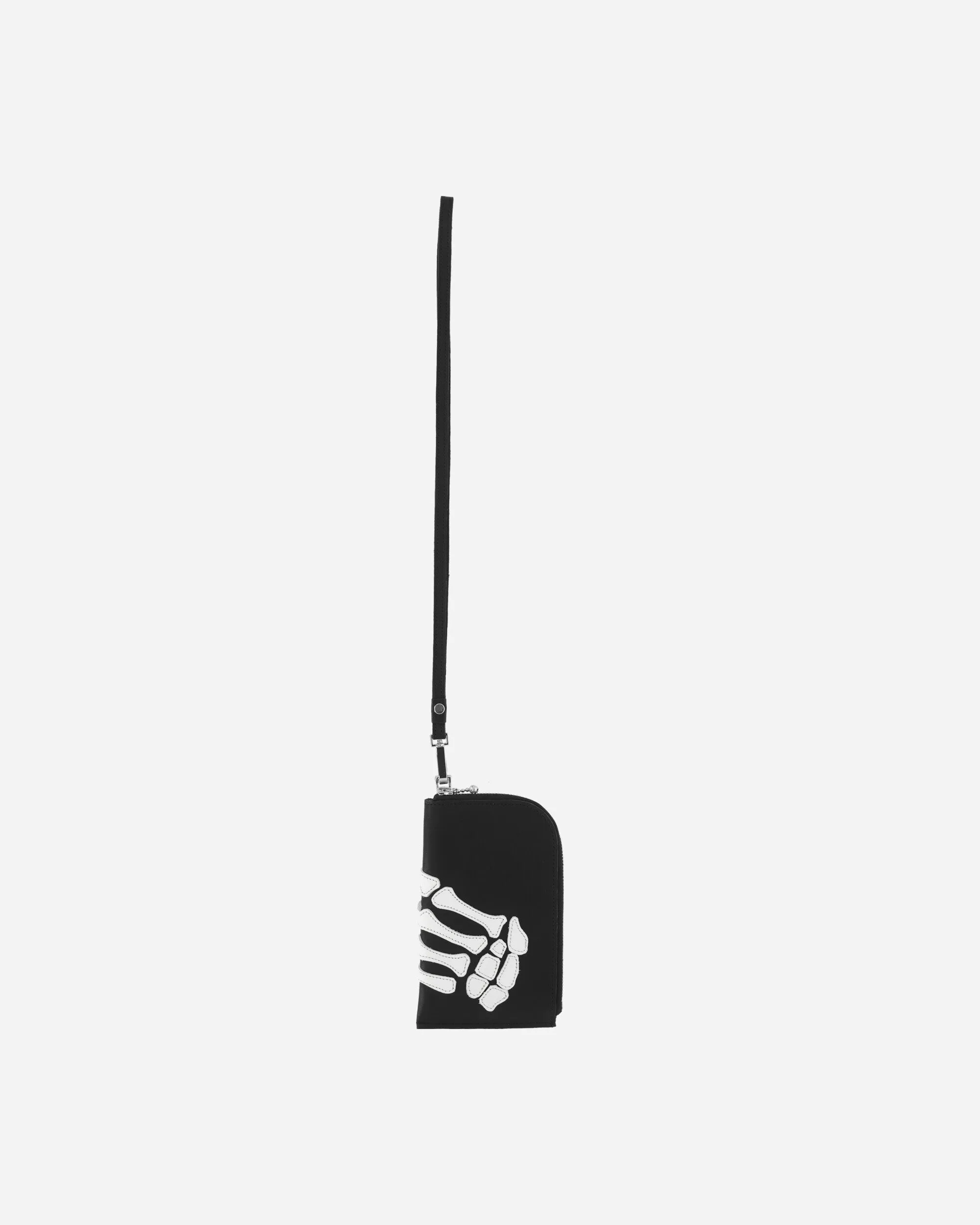 Thumb-Up Bone Hand Zip Neck Pouch Black
