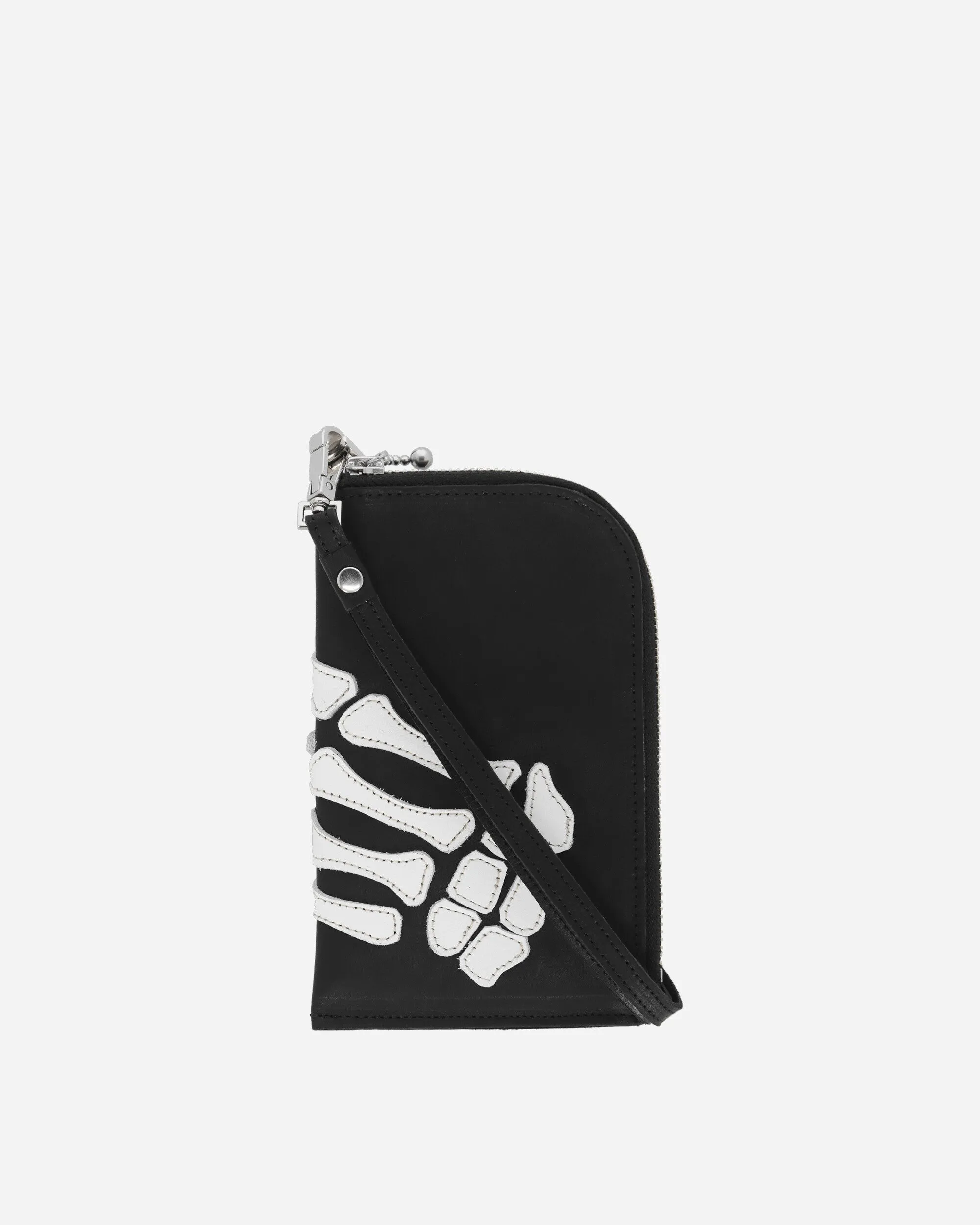 Thumb-Up Bone Hand Zip Neck Pouch Black