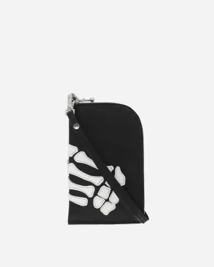 Thumb-Up Bone Hand Zip Neck Pouch Black