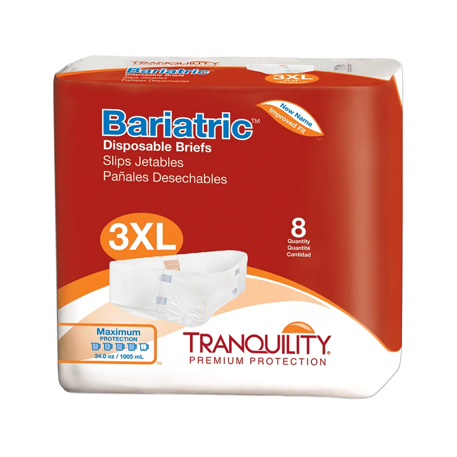 Tranquility 2190 Bariatric Fitted Briefs Size 3XL 64-90 Case/32 (4 bags of 8)