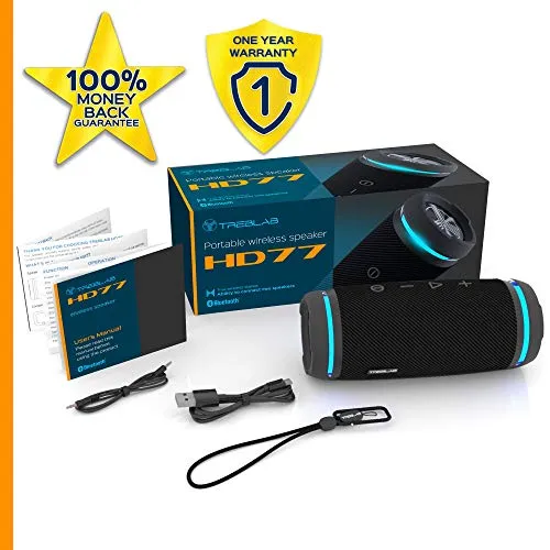 TREBLAB HD77 - Ultra Premium Bluetooth Speaker - Loud 360° HD Surround Sound, Wireless Dual Pairing, 25W Stereo, Loud Bass, 20H Battery, IPX6 Waterproof, Sports Outdoor, Portable Blue Tooth