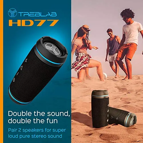 TREBLAB HD77 - Ultra Premium Bluetooth Speaker - Loud 360° HD Surround Sound, Wireless Dual Pairing, 25W Stereo, Loud Bass, 20H Battery, IPX6 Waterproof, Sports Outdoor, Portable Blue Tooth