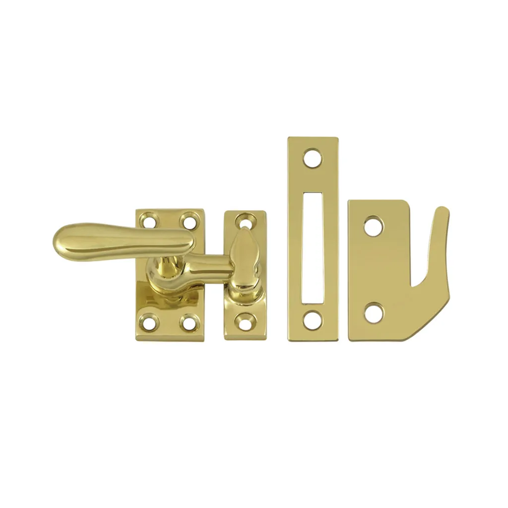Universal Casement Fastener Medium Window Lock - Window Mount - 3" Brass/Polished Brass