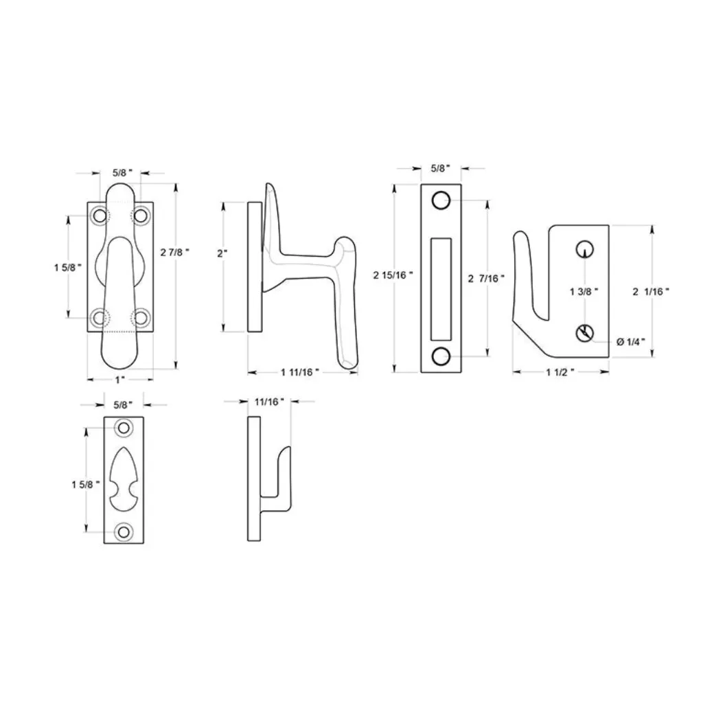 Universal Casement Fastener Medium Window Lock - Window Mount - 3" Brass/Polished Brass