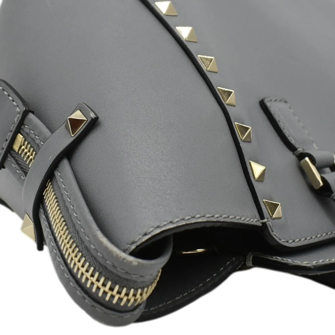 VALENTINO GARAVANI Rockstud Medium Leather Top Handle Shoulder Bag Dark Grey