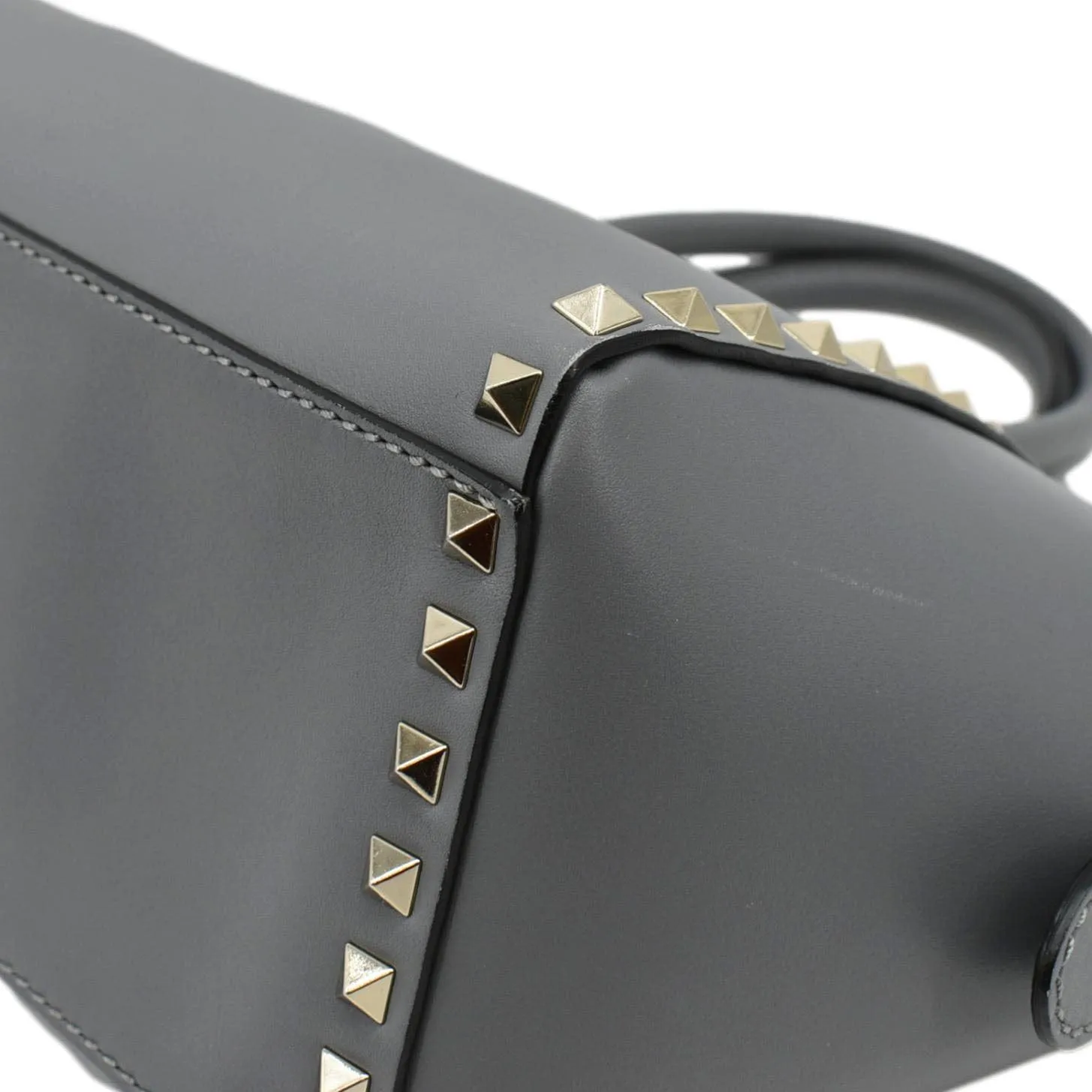 VALENTINO GARAVANI Rockstud Medium Leather Top Handle Shoulder Bag Dark Grey