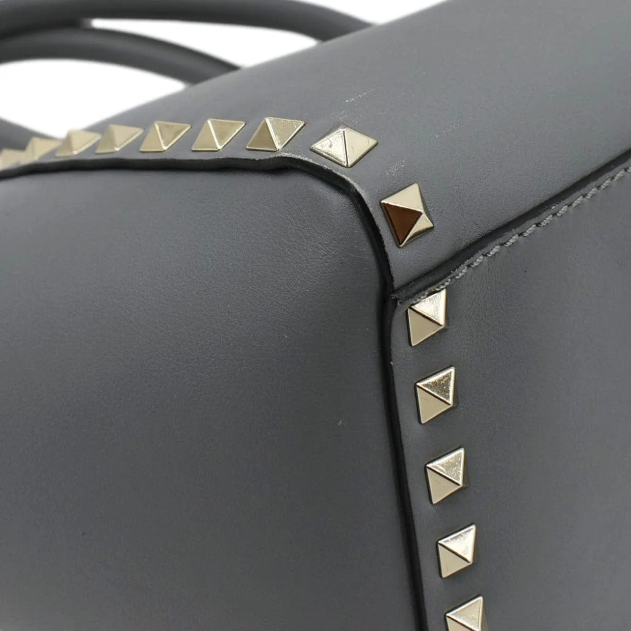 VALENTINO GARAVANI Rockstud Medium Leather Top Handle Shoulder Bag Dark Grey