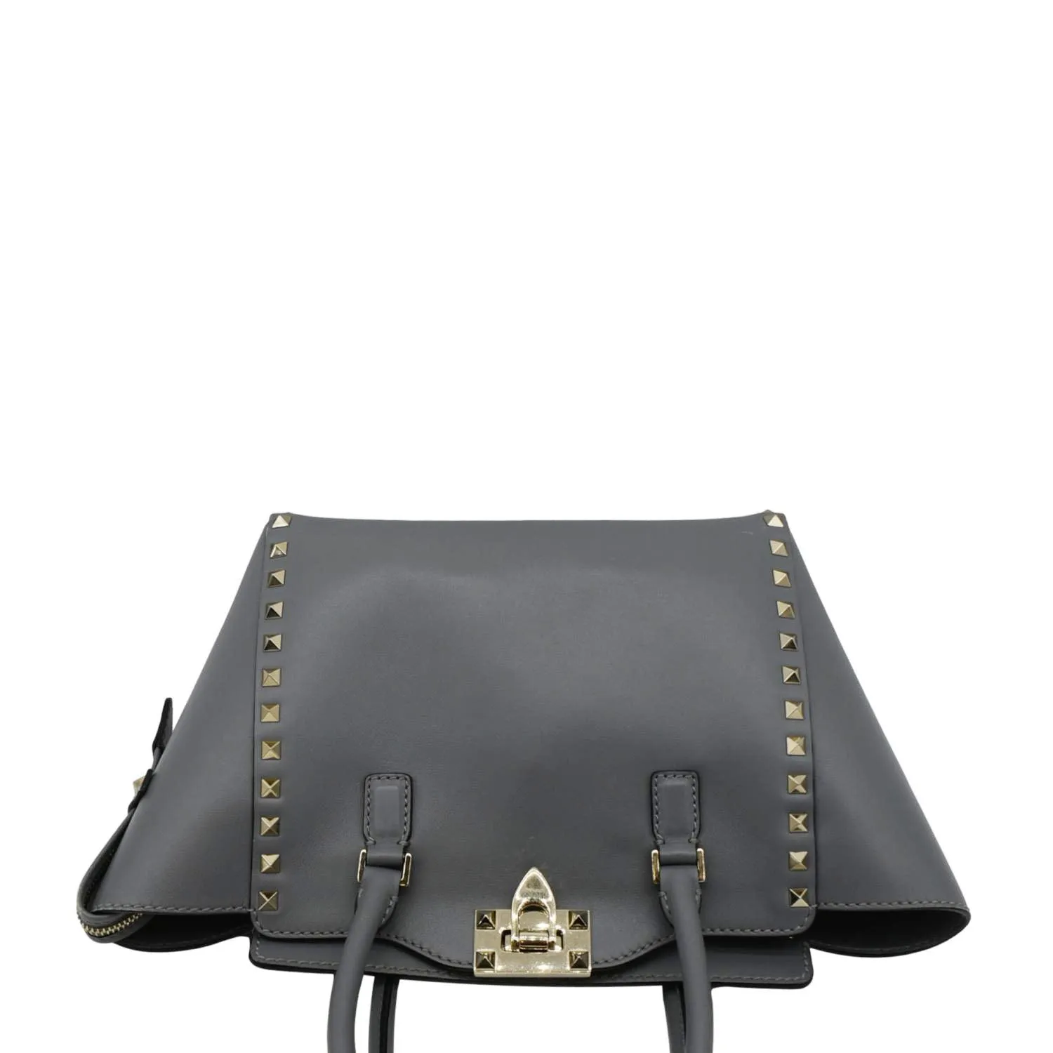 VALENTINO GARAVANI Rockstud Medium Leather Top Handle Shoulder Bag Dark Grey