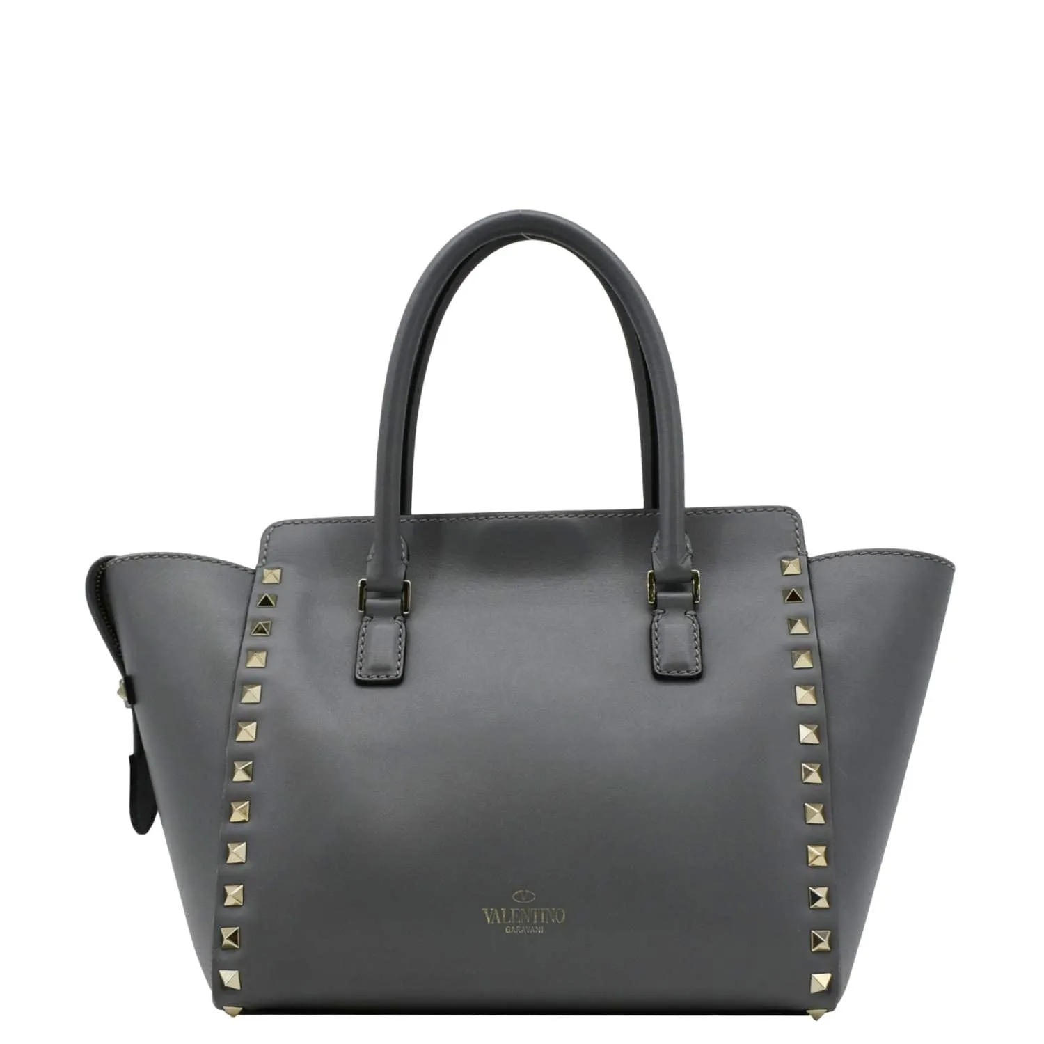 VALENTINO GARAVANI Rockstud Medium Leather Top Handle Shoulder Bag Dark Grey