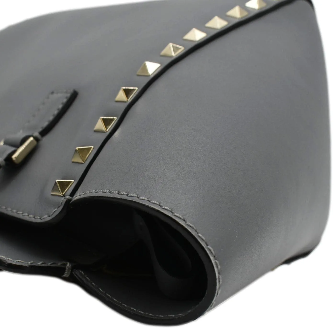 VALENTINO GARAVANI Rockstud Medium Leather Top Handle Shoulder Bag Dark Grey
