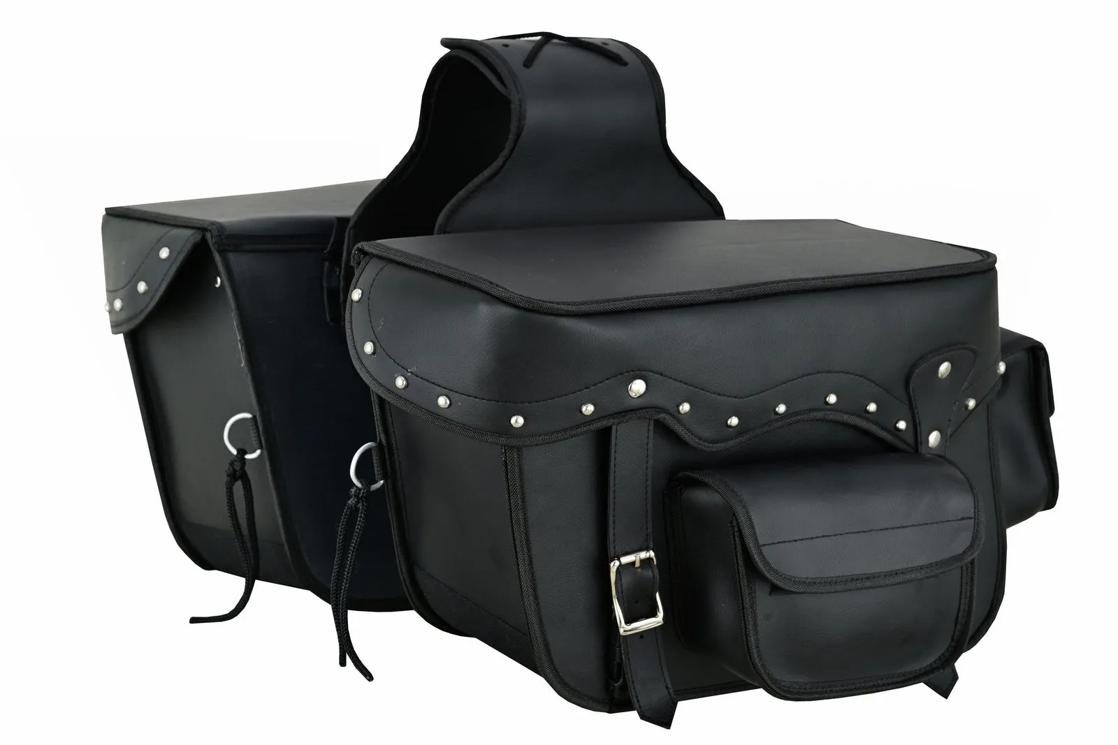 Vance Studded Motorcycle Saddlebags Durable PVC Water-Resistant, Universal Fit for Honda, Yamaha, Kawasaki, Indian, Harley