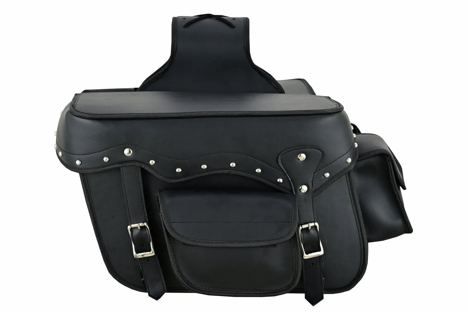 Vance Studded Motorcycle Saddlebags Durable PVC Water-Resistant, Universal Fit for Honda, Yamaha, Kawasaki, Indian, Harley