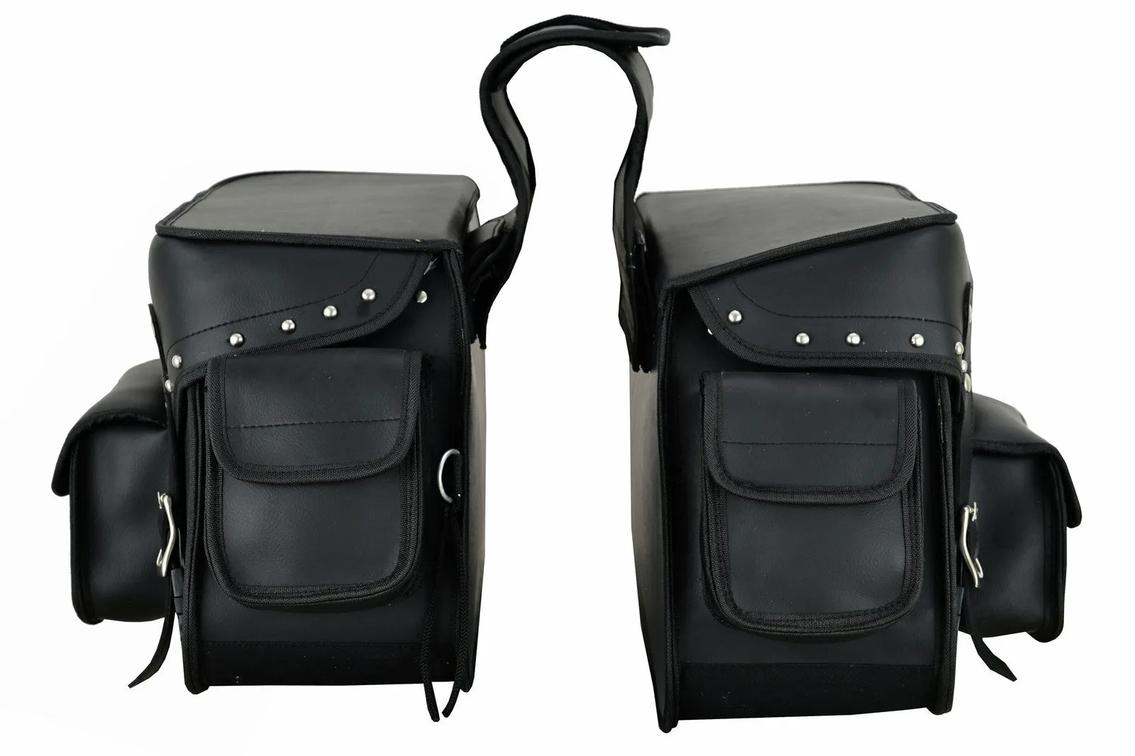 Vance Studded Motorcycle Saddlebags Durable PVC Water-Resistant, Universal Fit for Honda, Yamaha, Kawasaki, Indian, Harley