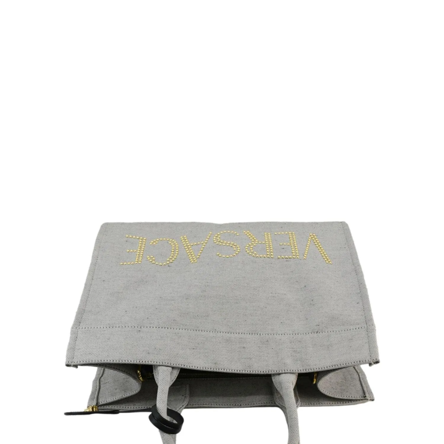 VERSACE Logo Fabric Canvas Tote Shoulder Bag White