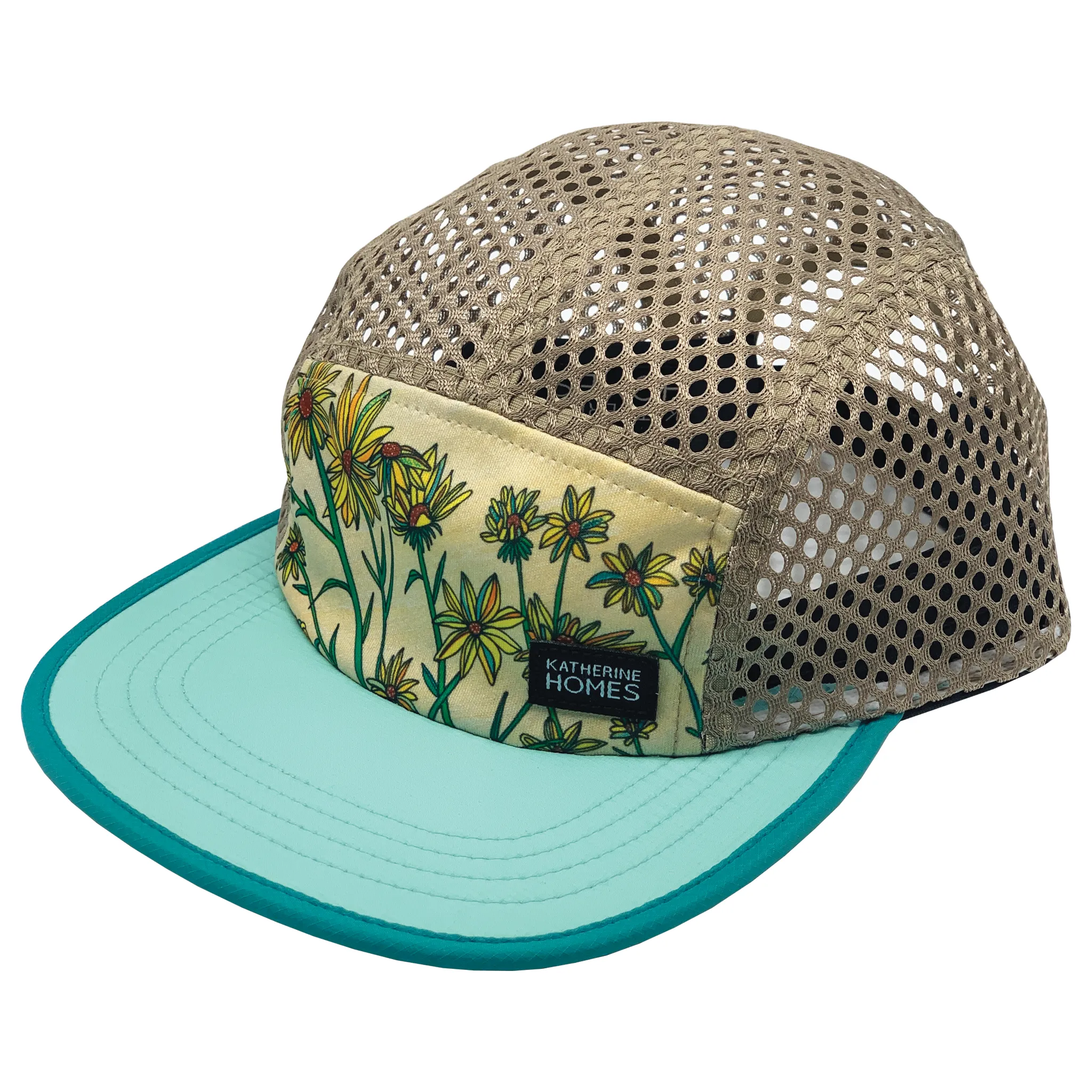 Whorled Sunflower | Running and Travel  Hat | Aqua | Oat Mesh