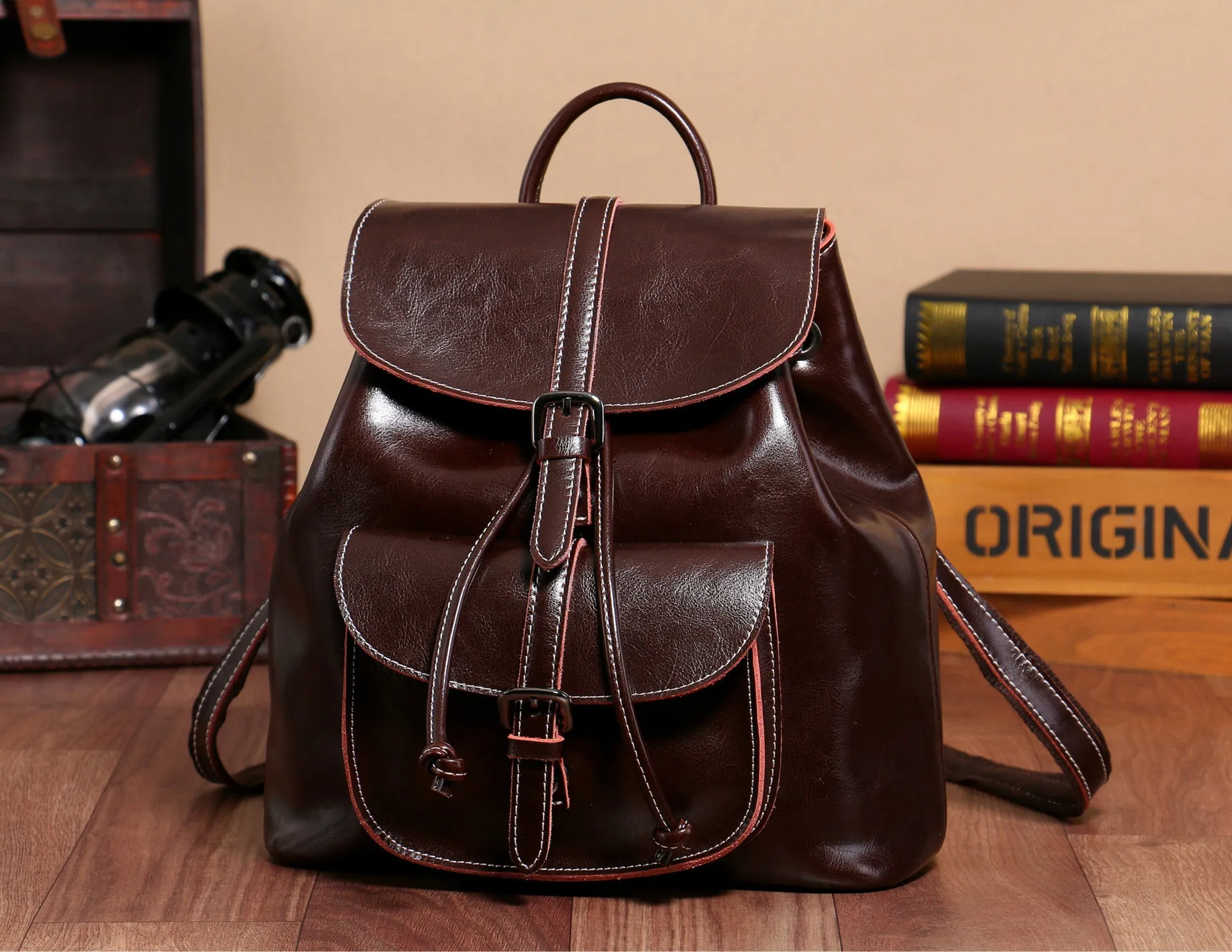 Women's Fashion Trend Leather Leisure Oil Wax Backpacks