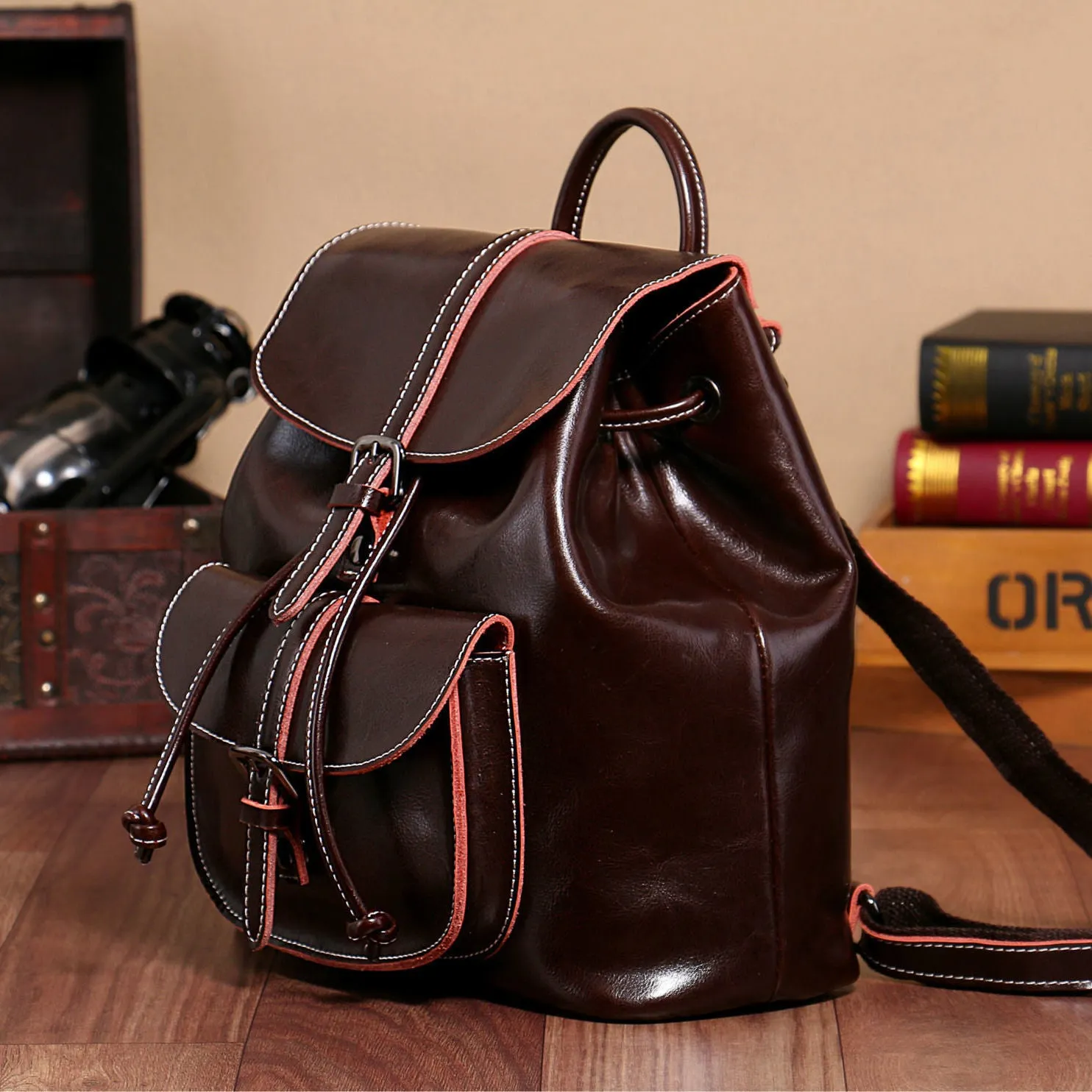 Women's Fashion Trend Leather Leisure Oil Wax Backpacks