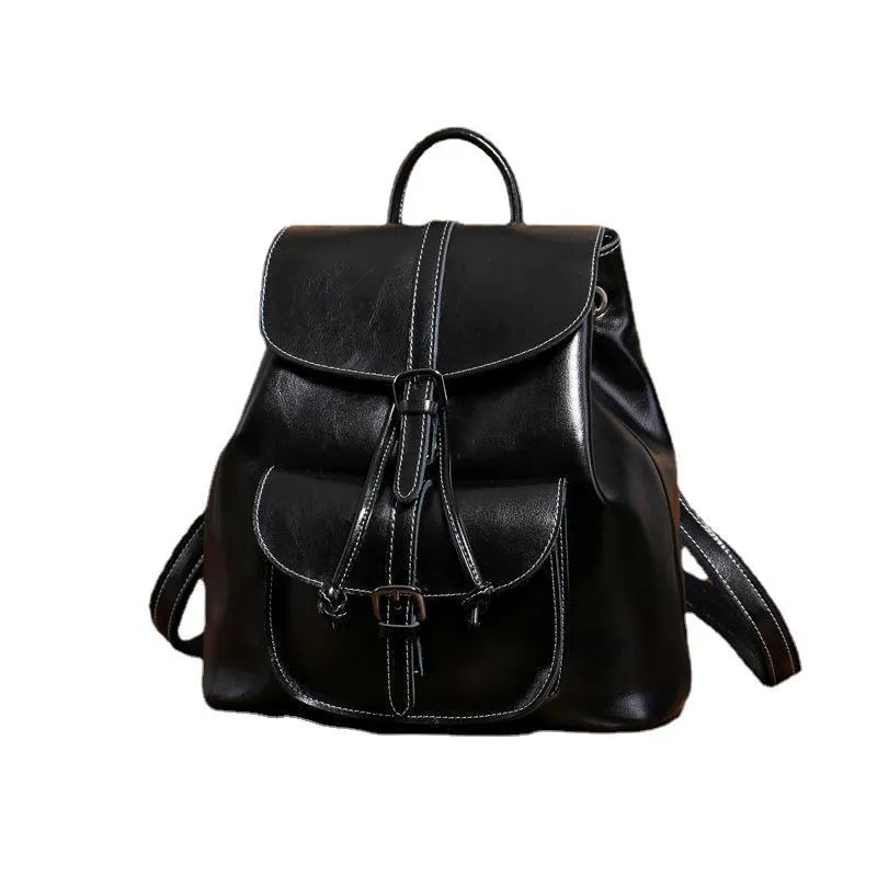 Women's Fashion Trend Leather Leisure Oil Wax Backpacks