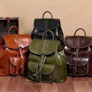 Women's Fashion Trend Leather Leisure Oil Wax Backpacks