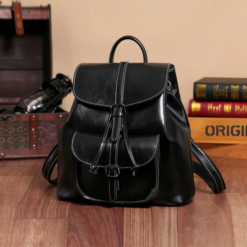 Women's Fashion Trend Leather Leisure Oil Wax Backpacks