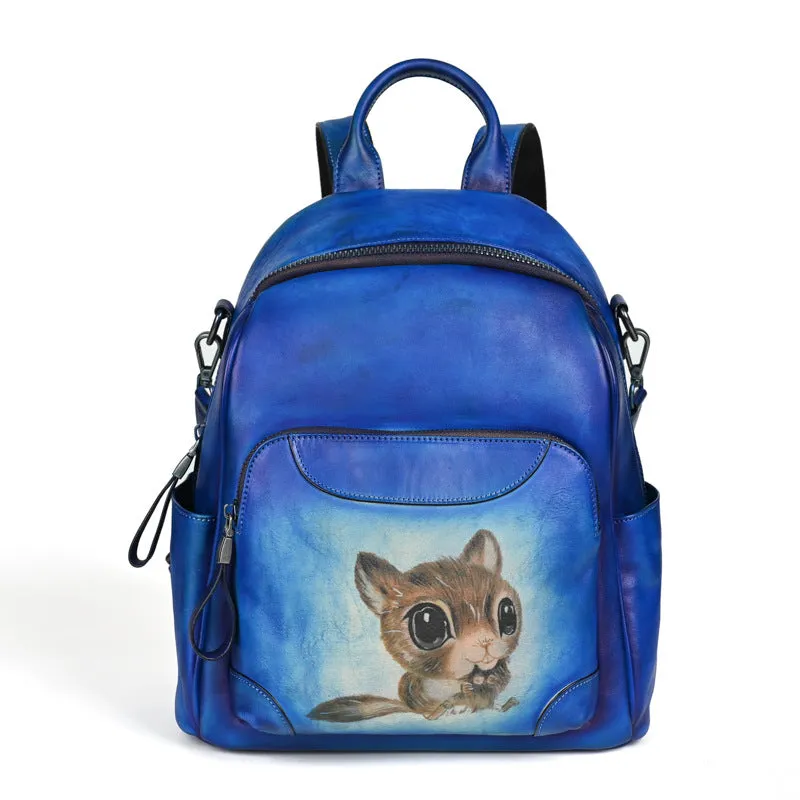 Women's First Layer Cowhide Chinese Style Retro Backpacks