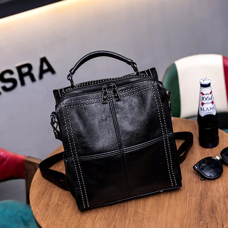 Women's Korean Style Fashion Versatile Genuine Leather Backpacks