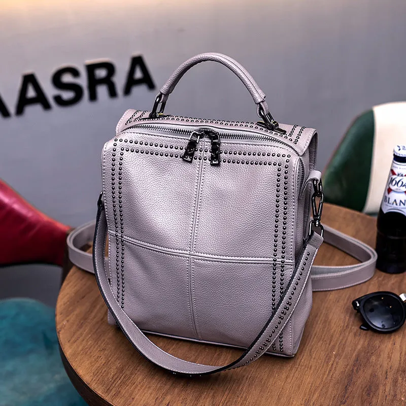 Women's Korean Style Fashion Versatile Genuine Leather Backpacks