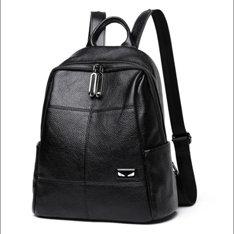 Women's Korean Style Preppy Large Capacity Cowhide Backpacks