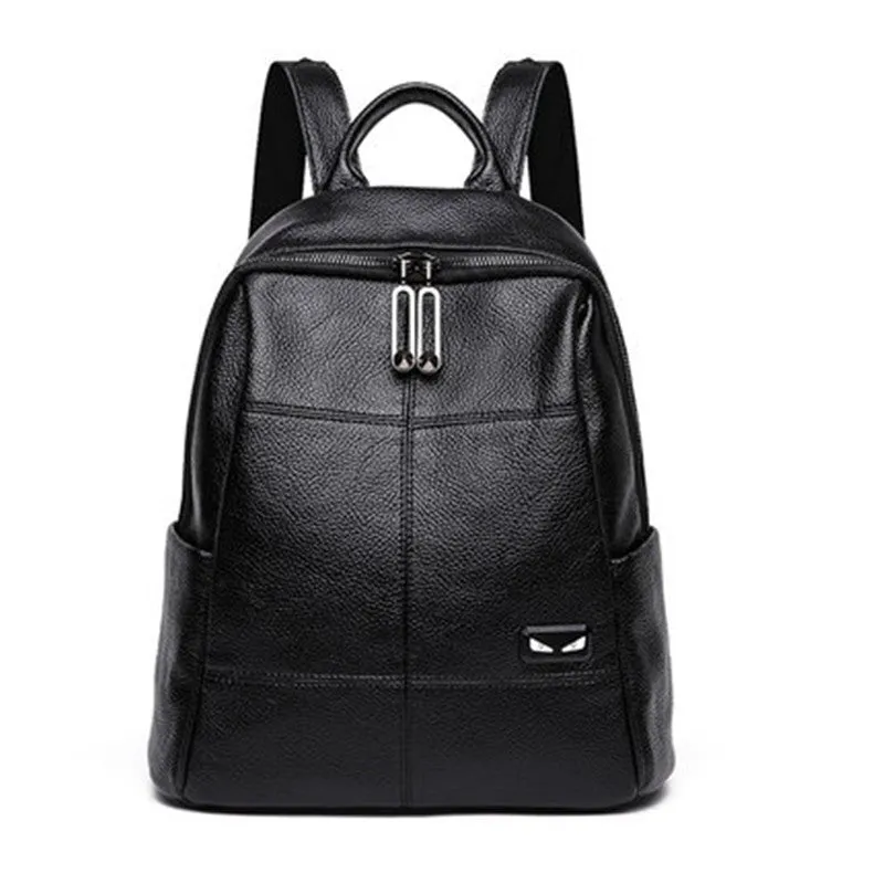 Women's Korean Style Preppy Large Capacity Cowhide Backpacks