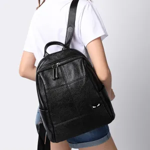 Women's Korean Style Preppy Large Capacity Cowhide Backpacks