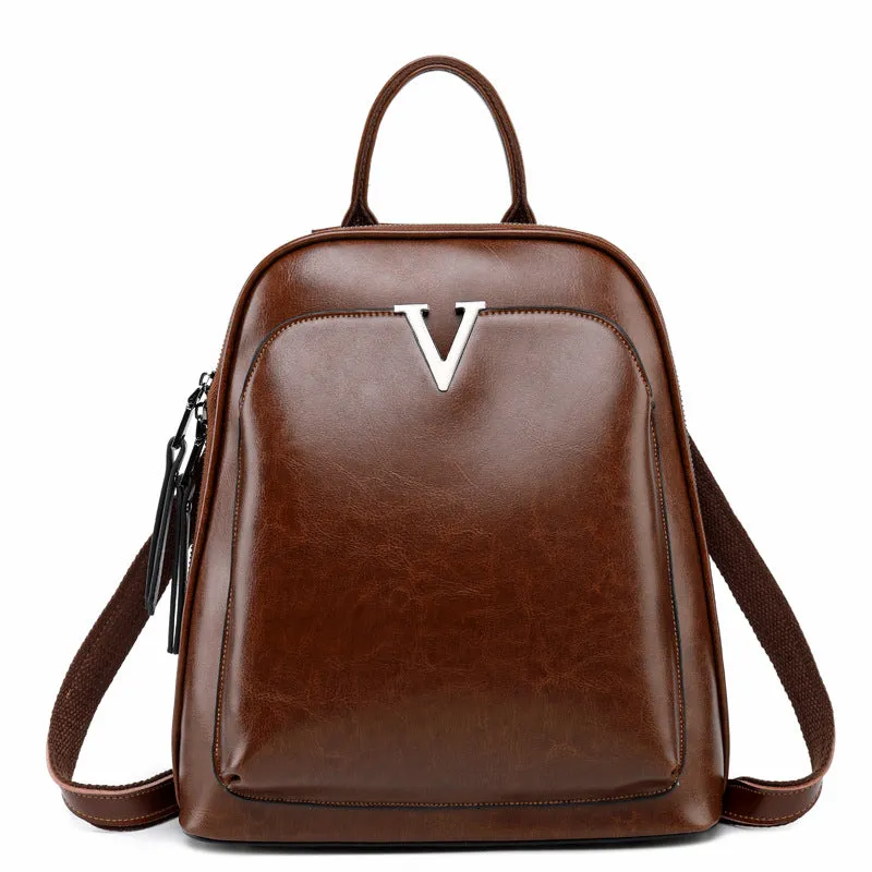 Women's Leather Fashion Oil Wax Cowhide Vintage Backpacks