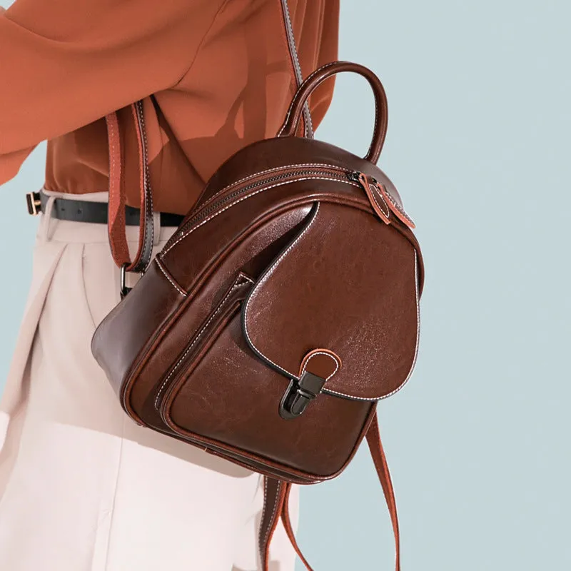 Women's Leather Oil Wax Retro College Tide Bags