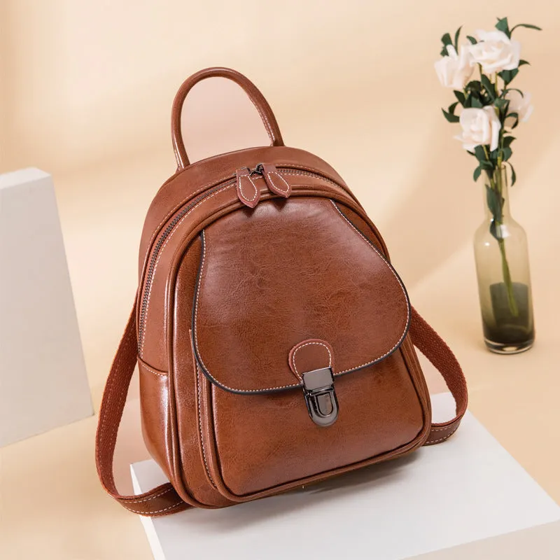 Women's Leather Oil Wax Retro College Tide Bags