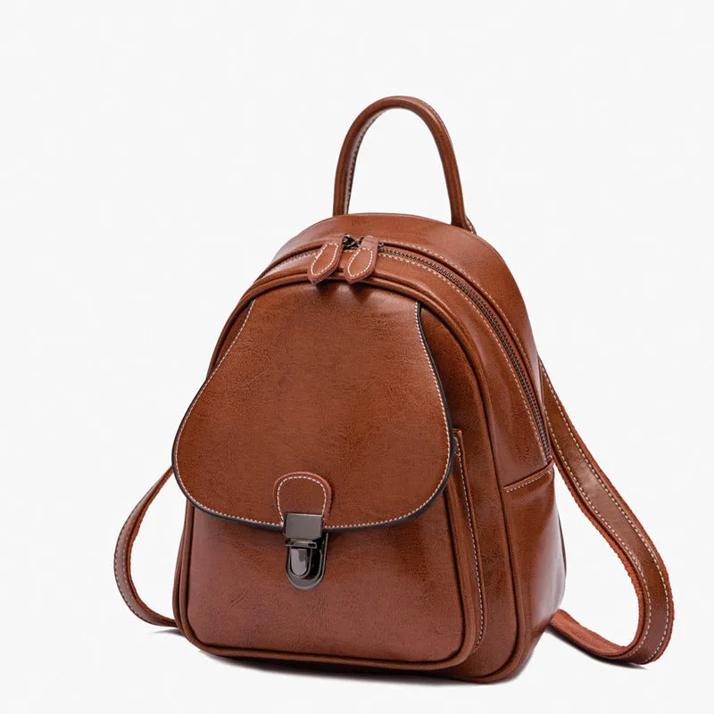 Women's Leather Oil Wax Retro College Tide Bags