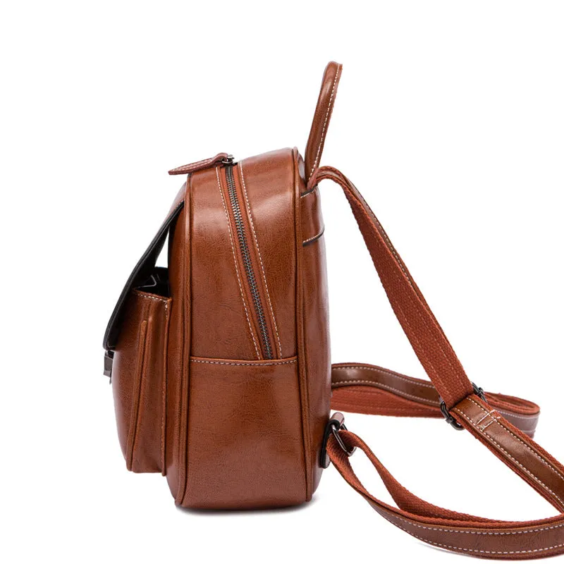 Women's Leather Oil Wax Retro College Tide Bags