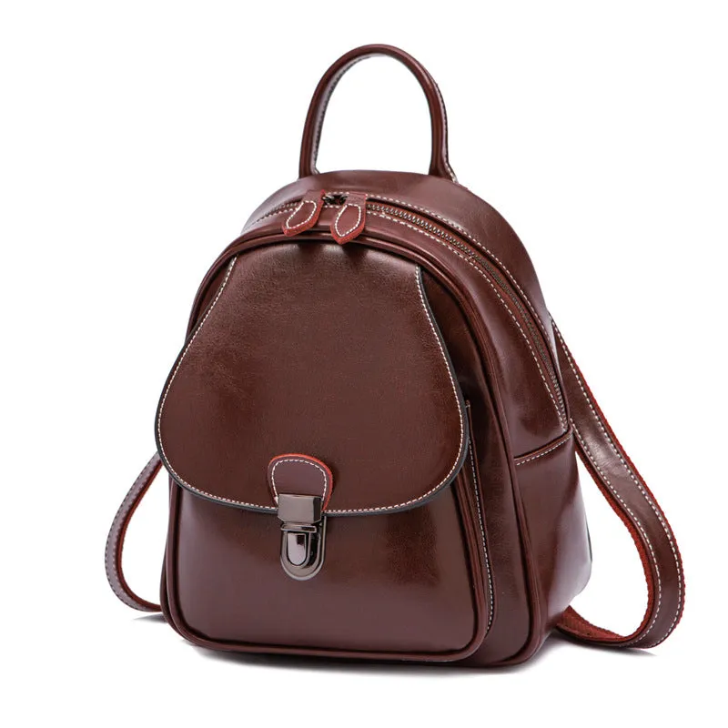 Women's Leather Oil Wax Retro College Tide Bags