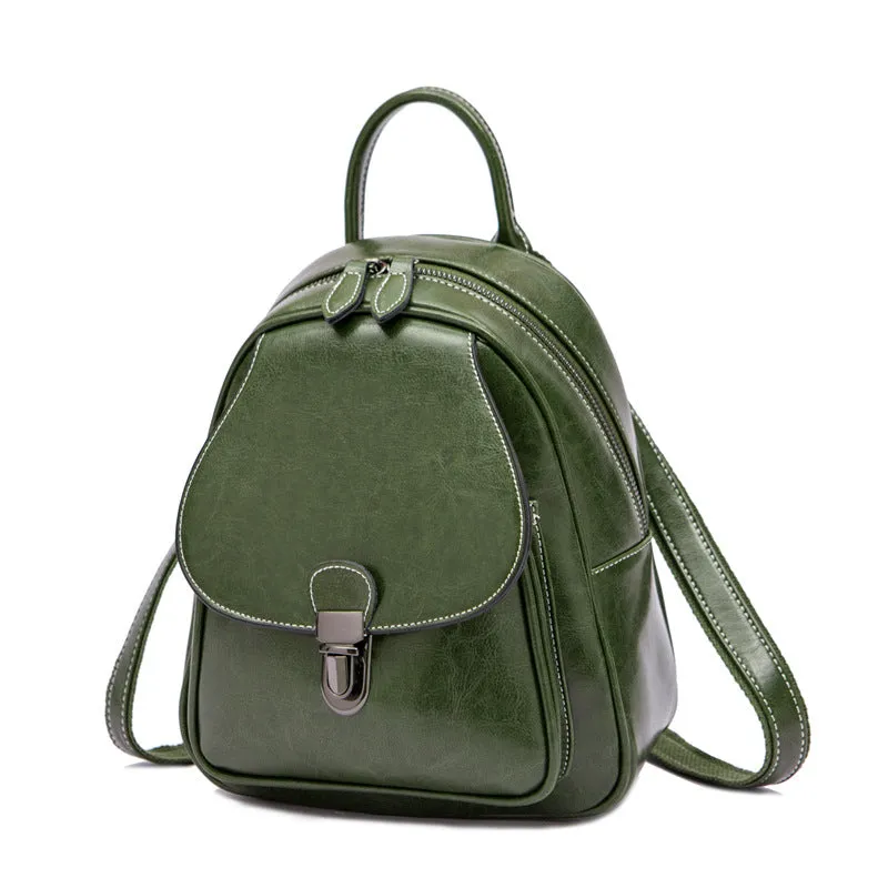 Women's Leather Oil Wax Retro College Tide Bags