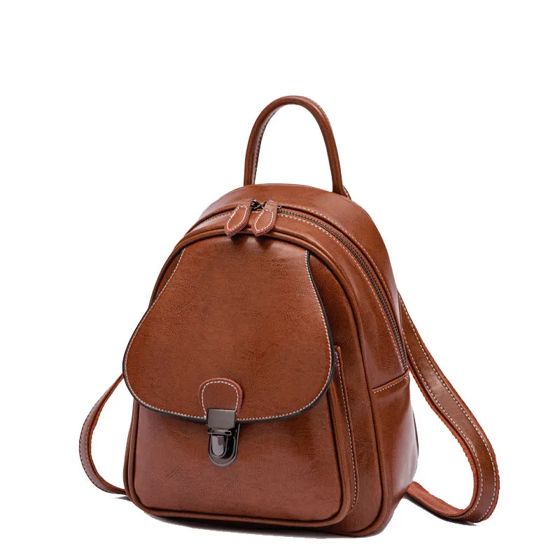 Women's Leather Oil Wax Retro College Tide Bags