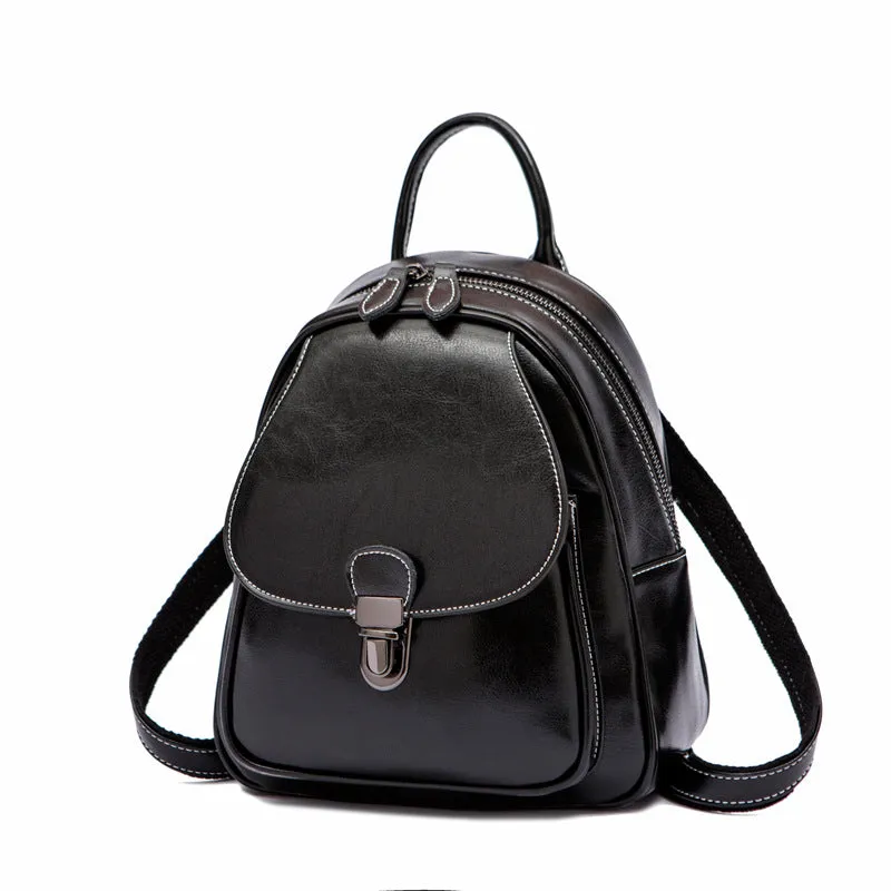 Women's Leather Oil Wax Retro College Tide Bags
