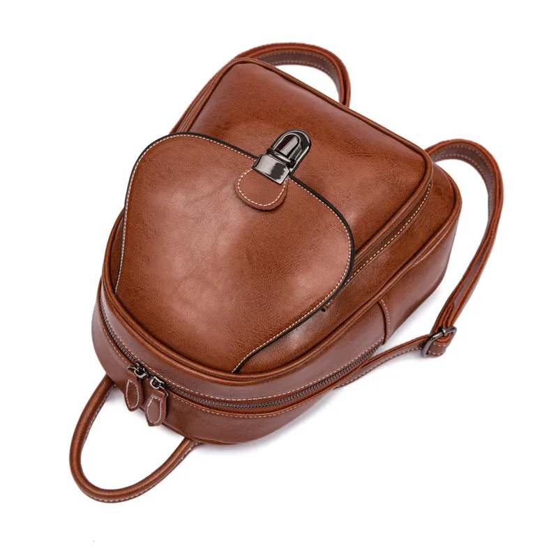 Women's Leather Oil Wax Retro College Tide Bags