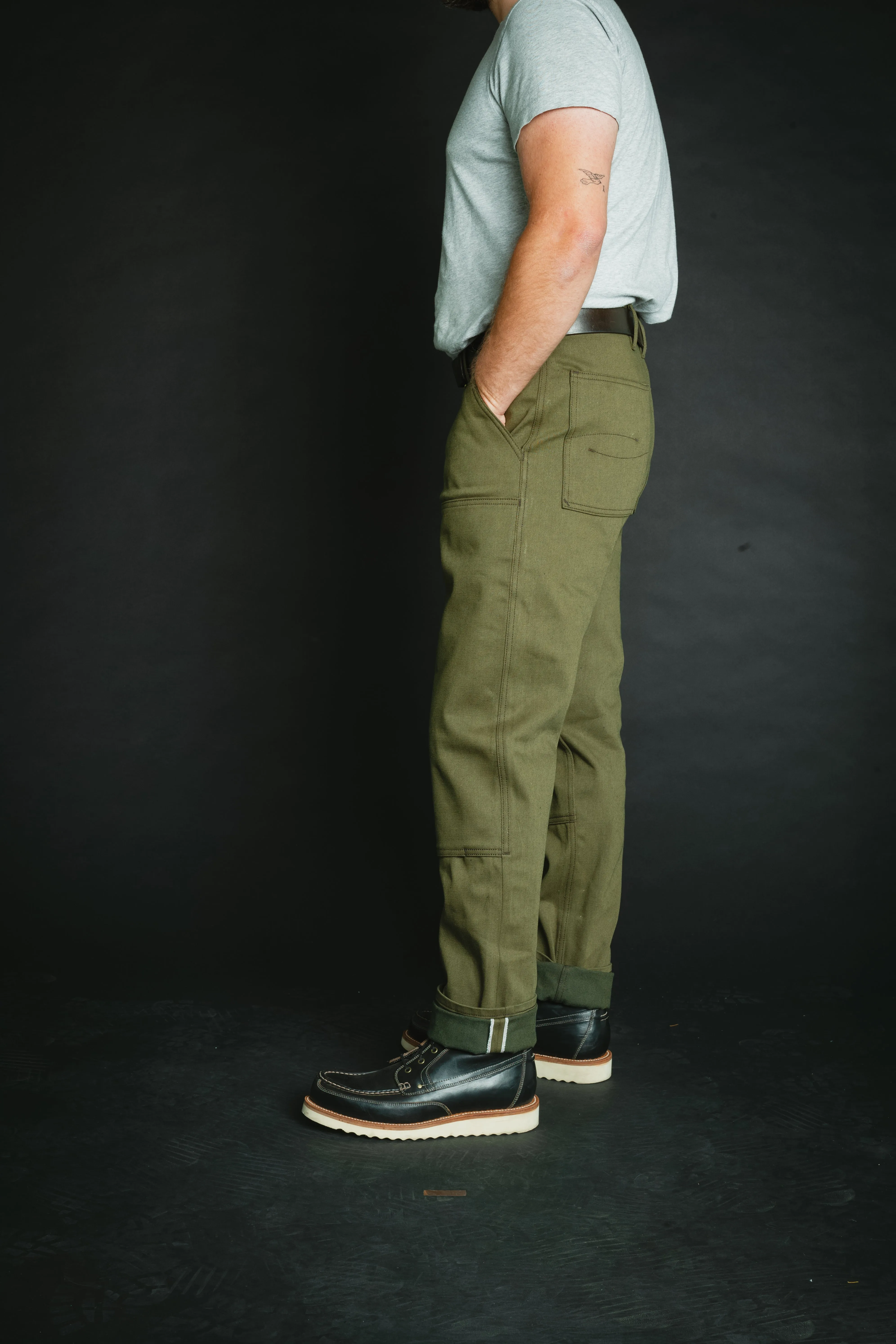 Work Trouser - 15oz Nihon Menpu Olive Selvedge Denim - Size 34 waist