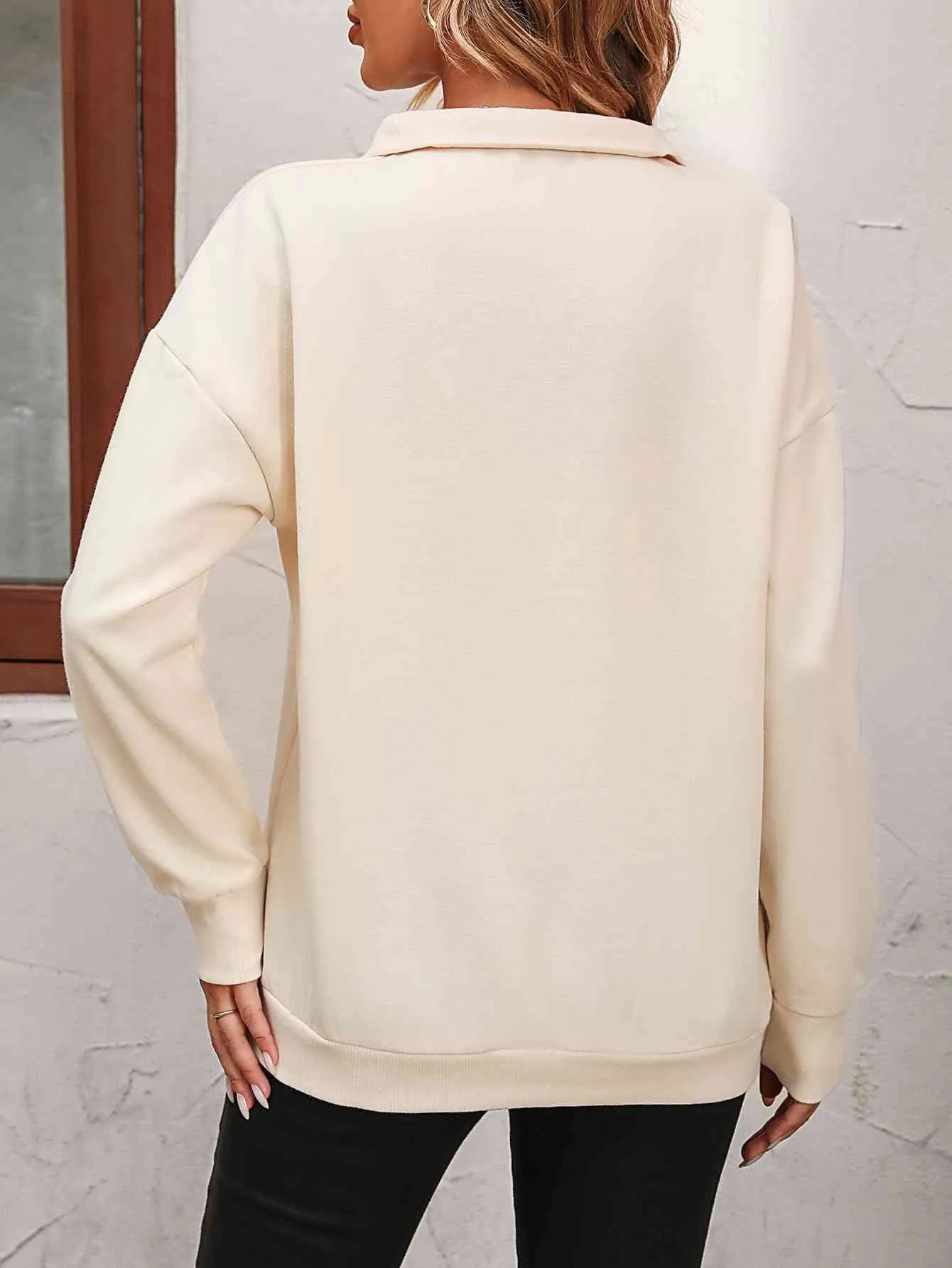 Zip-Up Dropped Shoulder Sweatshirt- 7 Colors (Hot Pink, Black, Wine, Camel, Army Green, Apricot, Grey)