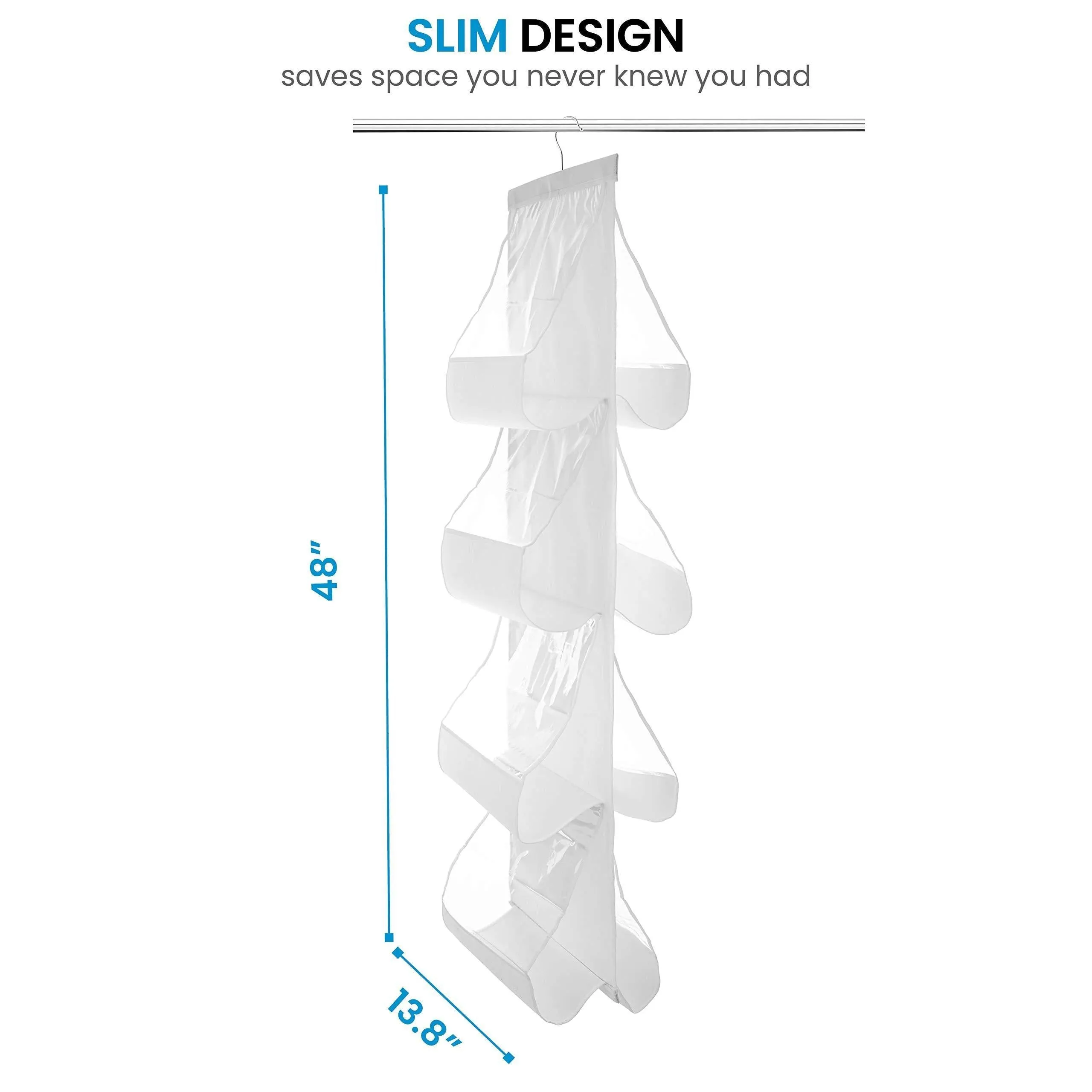 ZOBER Hanging Purse Organizer, Breathable Nonwoven Handbag Organizer, 8 Easy Access Clear Vinyl Pockets, White, 48 L x 12 W